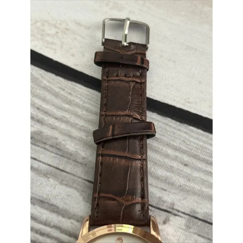 Meibo Rose Gold Tone Brown Band Quartz Watch